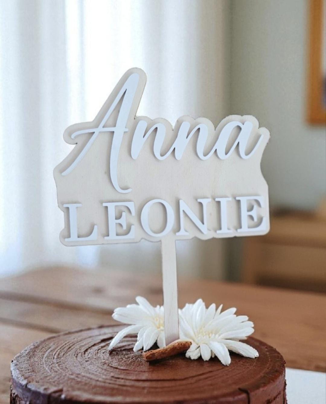 Cake Topper mit Name aus Holz und Acryl, Kuchenstecker für jeden Anlass