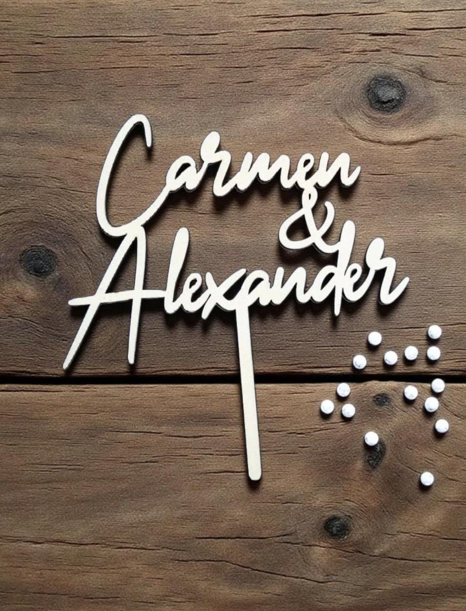 Hochzeit Cake Topper, Tortenstecker mit Namen des Brautpaares