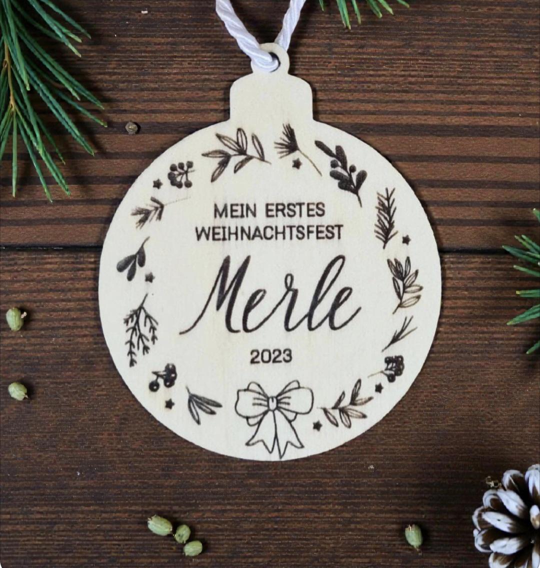 Anhänger für Weihnachten, Mein 1. Weihnachten im Kranz mit Schleife