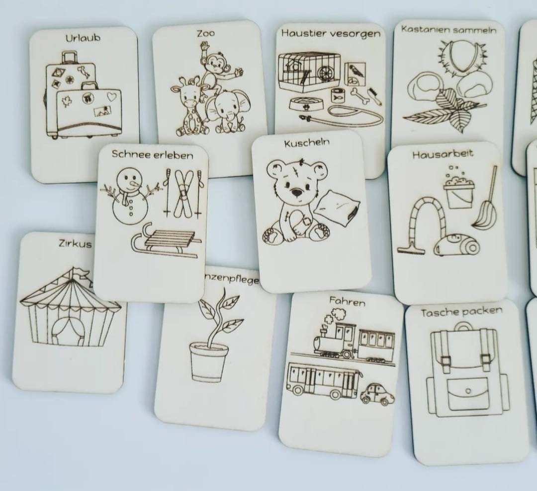 Set 2 - 5, Ergänzung zum Holz Tagesplan mit der Leiste, Montessori Routine