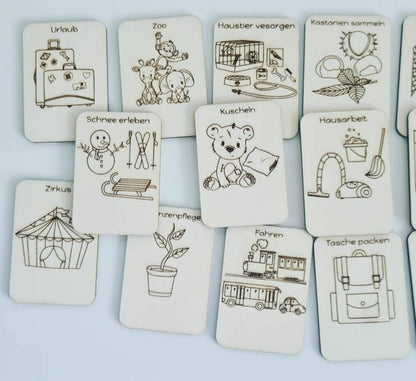 Set 2 - 5, Ergänzung zum Holz Tagesplan mit der Leiste, Montessori Routine