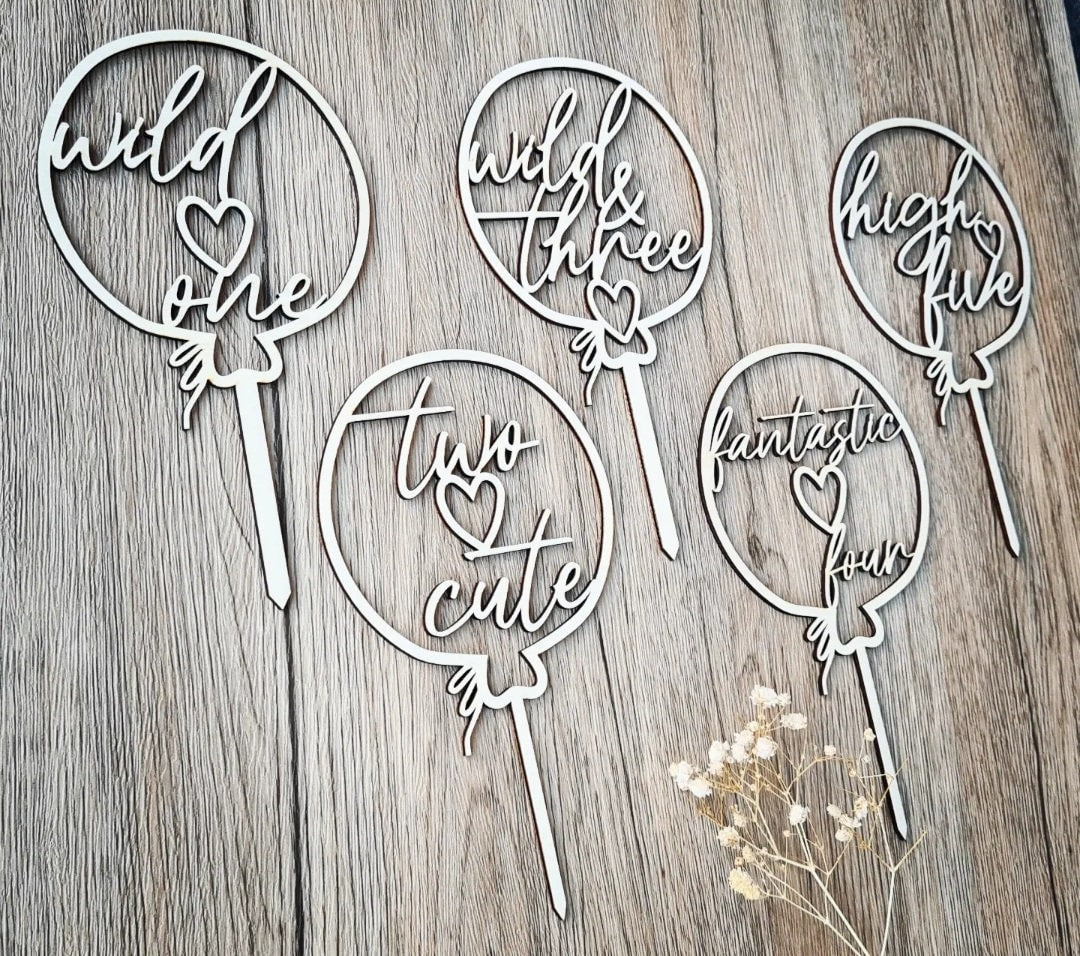 Cake Topper für den 1. - 5. Geburtstag, Tortenstecker wild one, two cute, wild & three, fantastic four, high five