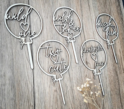 Cake Topper für den 1. - 5. Geburtstag, Tortenstecker wild one, two cute, wild & three, fantastic four, high five