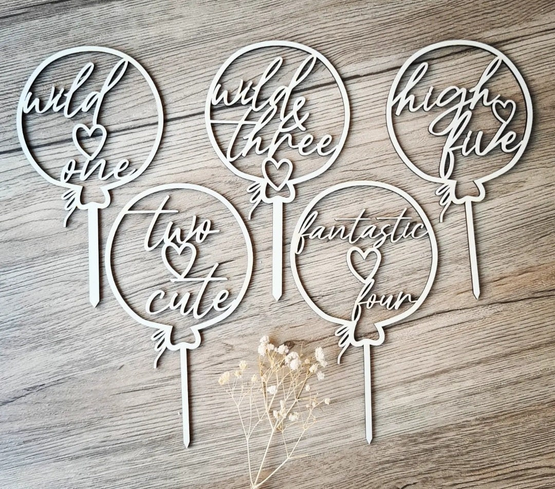 Cake Topper für den 1. - 5. Geburtstag, Tortenstecker wild one, two cute, wild & three, fantastic four, high five