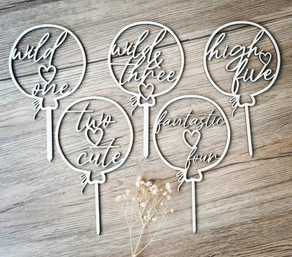 Cake Topper für den 1. - 5. Geburtstag, Tortenstecker wild one, two cute, wild & three, fantastic four, high five