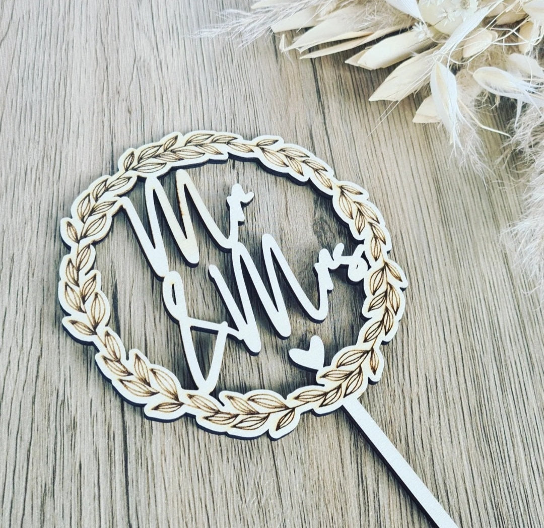 Mr & Mrs Cake Topper Kranz für die Hochzeit, Stecker für Kuchen und Torte