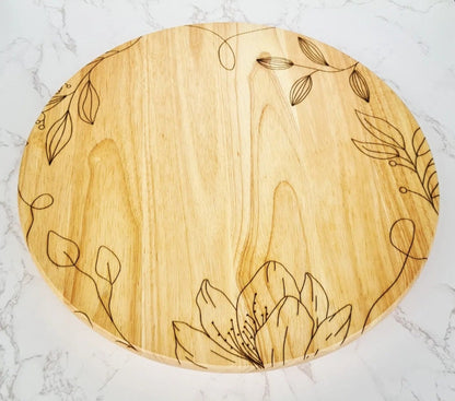 Drehbarer Holz Teller, Servierplatte mit Blumen, für Torte, Kuchen oder Wurst-/ Käseplatte