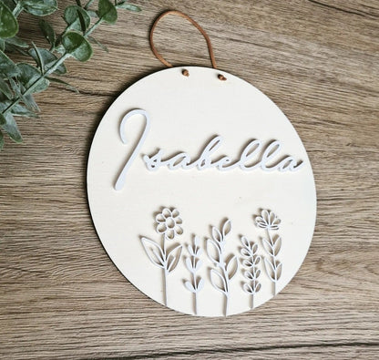 Türschild Floral Blumenwiese aus Holz und Acryl mit 3D Namen