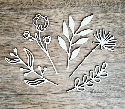 Blumen Wanddeko aus Holz, Blumenwiese, Blättern & Zweige