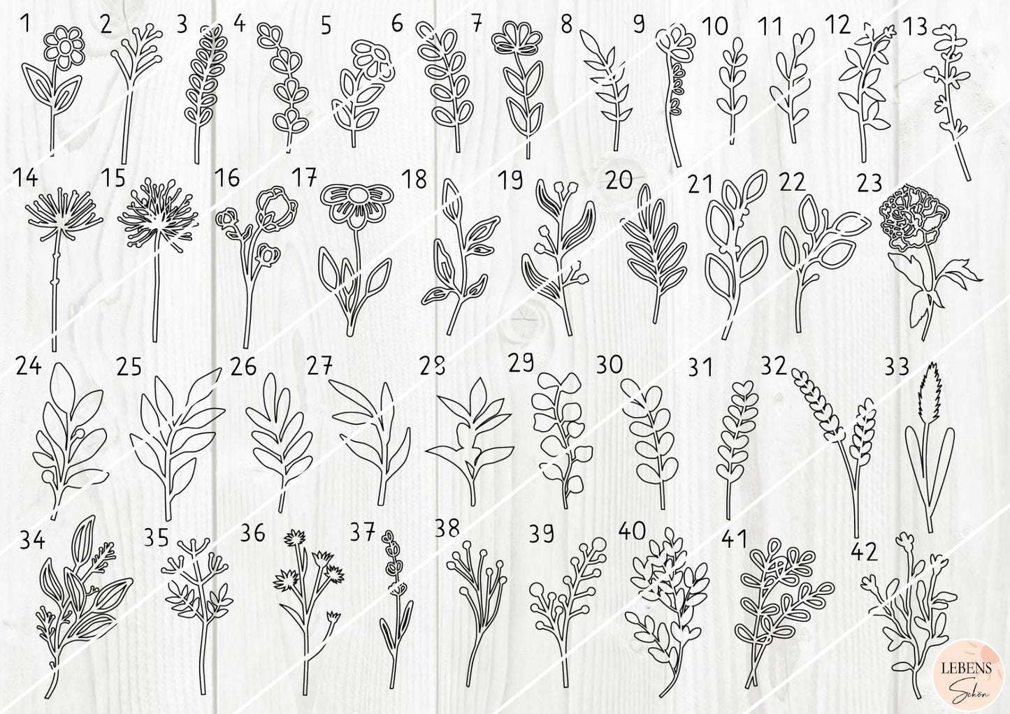 Blumen Wanddeko aus Holz, Blumenwiese, Blättern & Zweige