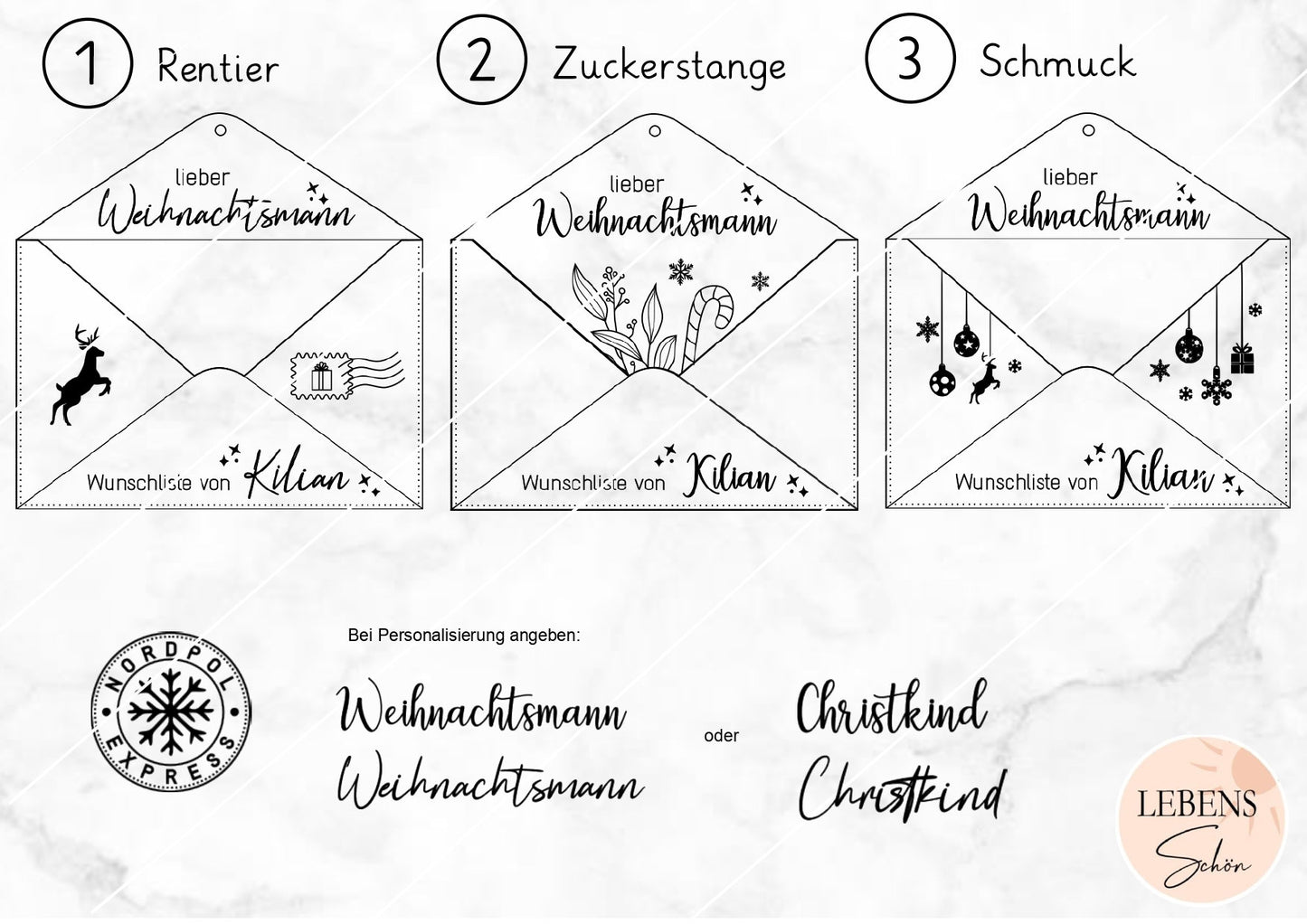 Wunschzettel an den Weihnachtsmann, Holz Brief mit eigener Wunschliste