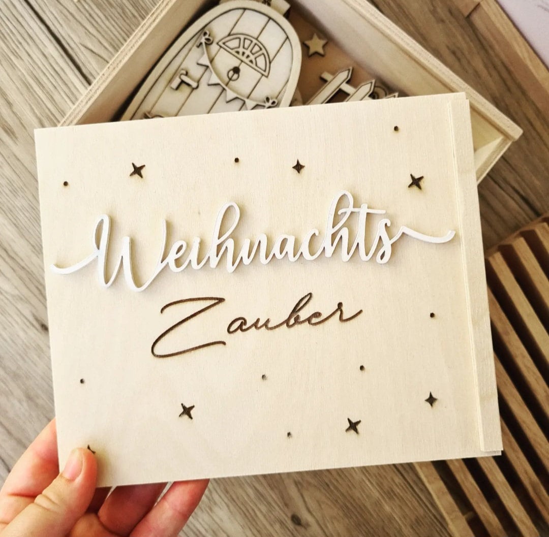 Aufbewahrung Holzkiste Weihnachtszauber mit Acryl & Holz, Kleinteile für Weihnachten