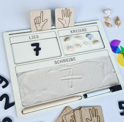Holz Schreibbrett Set, Sand Tablett, zum Schreiben, Lesen & Zählen lernen