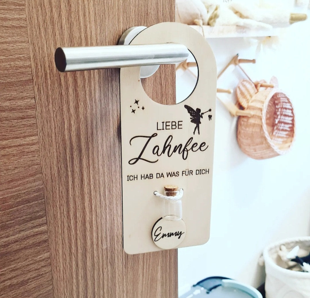 Türschild Nachricht für die Zahnfee, Aufhängung an die Tür, Milchzahn Aufbewahrung