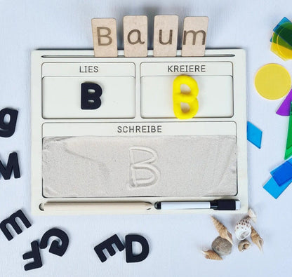 Holz Schreibbrett Set, Sand Tablett, zum Schreiben, Lesen & Zählen lernen