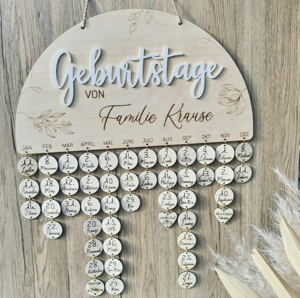 3D Holz Familien Geburtstagskalender, Kalender für das ganze Jahr