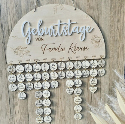 3D Holz Familien Geburtstagskalender, Kalender für das ganze Jahr
