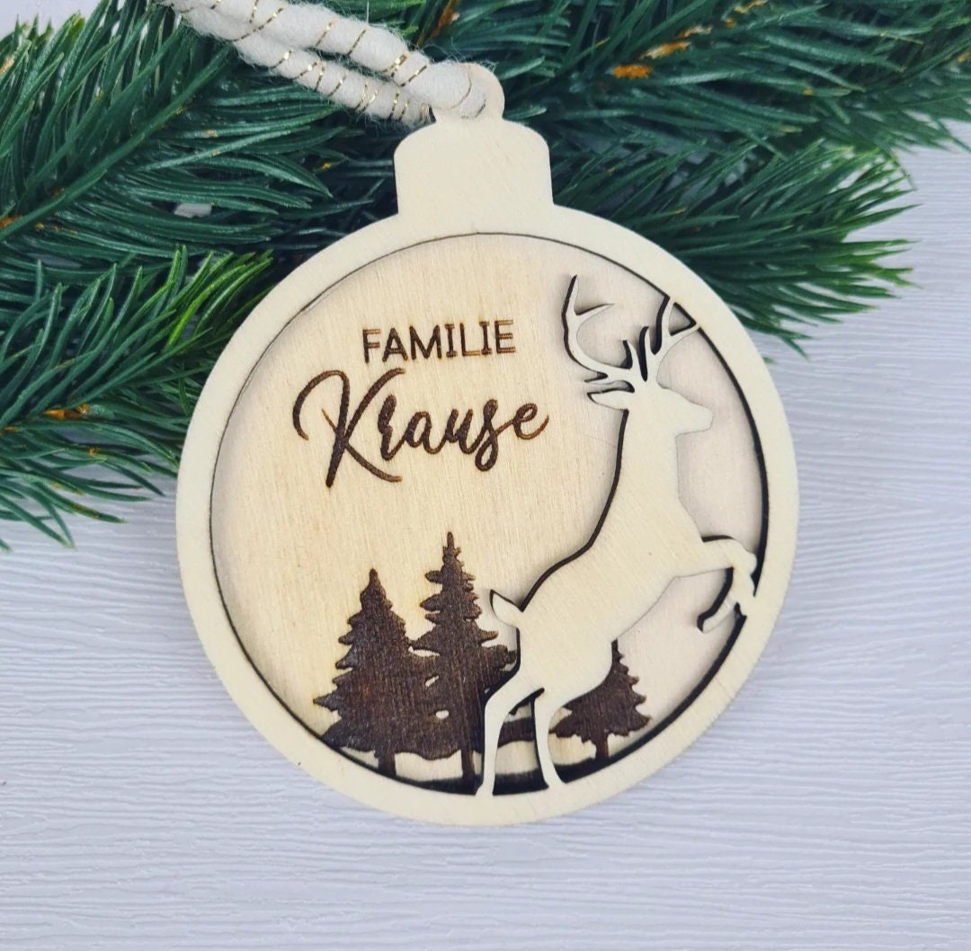 3D Anhänger Hirsch Silhouette, Baumschmuck für Weihnachten