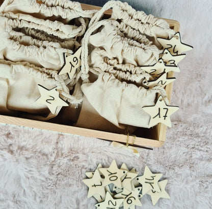 24 Stern Zahlen für die Adventskiste, Adventskalender Countdown für Säckchen