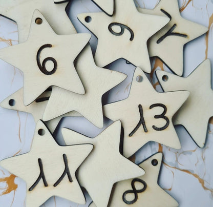 24 Stern Zahlen für die Adventskiste, Adventskalender Countdown für Säckchen
