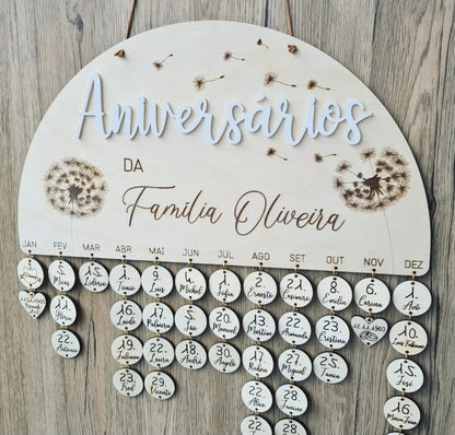 3D Holz Familien Geburtstagskalender, Kalender für das ganze Jahr
