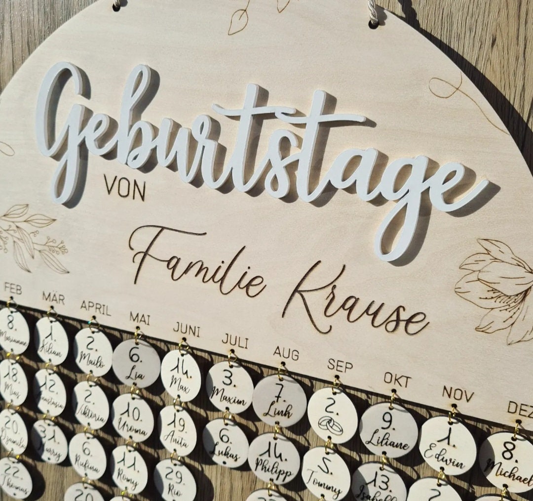 3D Holz Familien Geburtstagskalender, Kalender für das ganze Jahr