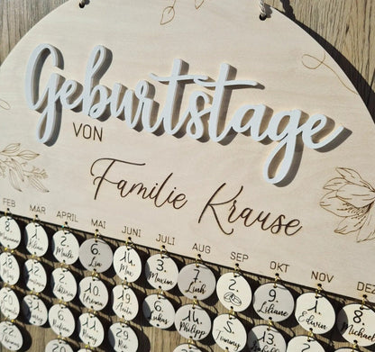 3D Holz Familien Geburtstagskalender, Kalender für das ganze Jahr