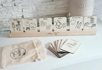Tagesplan mit Leiste, Ablauf Tagesroutine mit Holz Kärtchen, Montessori Set