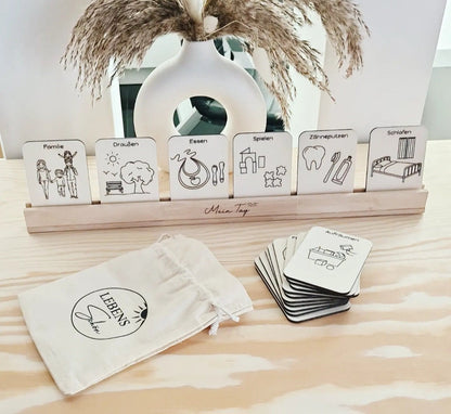 Tagesplan mit Leiste, Ablauf Tagesroutine mit Holz Kärtchen, Montessori Set