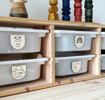 Montessori Aufräumetiketten, Holz Schild Organisation für Ordnung im Kinderzimmer, Beschriftung von Spielzeug