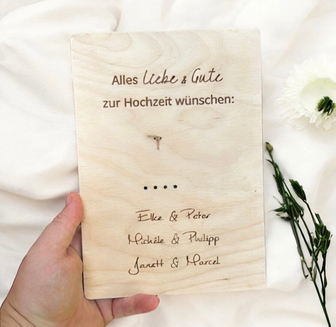 3D Hochzeitsdatum + Name, Geldgeschenk für die Hochzeit, Holz Postkarte