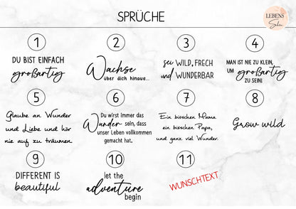Messlatte Monogramm Rose, Wachstumsleiste mit Spruch und Fotohalter