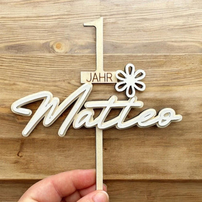 1 Jahr alt mit Name & Gänseblümchen, Cake Topper für den  1.-99. Geburtstag