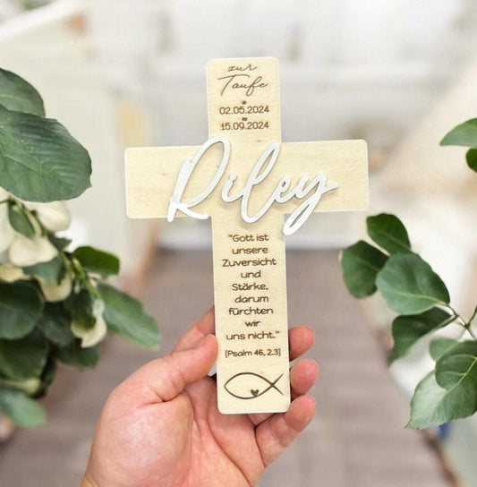 Kreuz mit Holz und Acryl, Geschenk zur Taufe, Konfirmation, Kommunion oder die Firmung