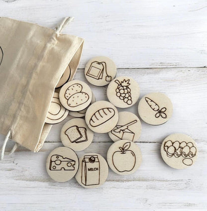 Einkaufsliste aus Holz, mit Kindern einkaufen und spielerisch lernen, Einkaufhilfe