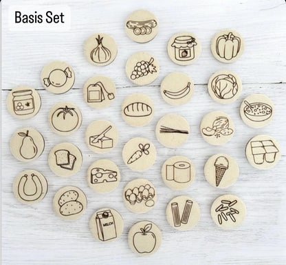Einkaufsliste aus Holz, mit Kindern einkaufen und spielerisch lernen, Einkaufhilfe