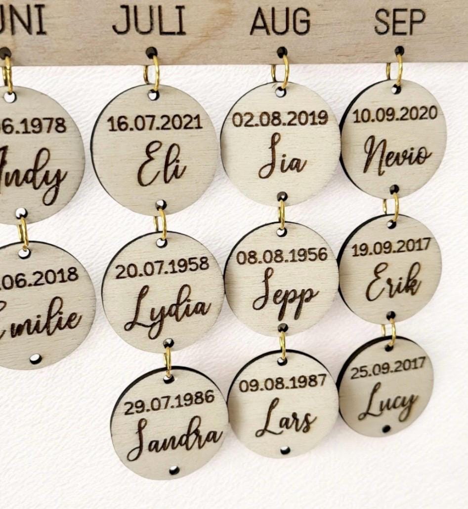 3D Holz Familien Geburtstagskalender, Kalender für das ganze Jahr