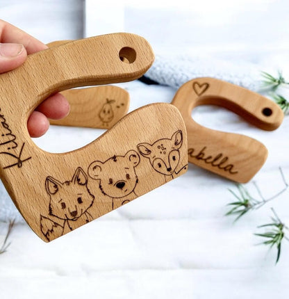 Kindermesser aus Buchen Holz, Essen Zubereitung mit Kindern, Obst und Gemüse schneiden
