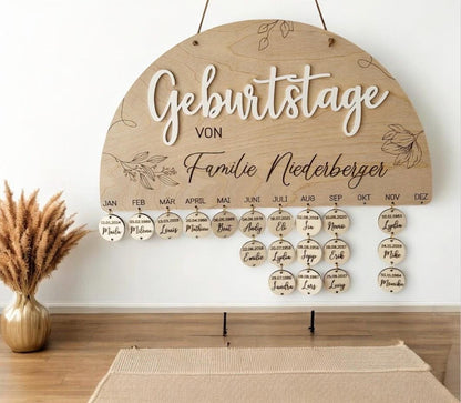 3D Holz Familien Geburtstagskalender, Kalender für das ganze Jahr