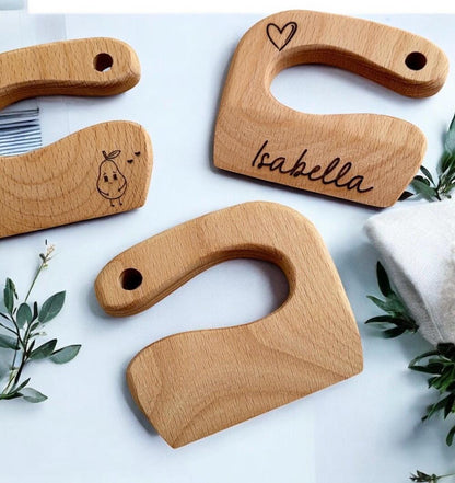 Kindermesser aus Buchen Holz, Essen Zubereitung mit Kindern, Obst und Gemüse schneiden
