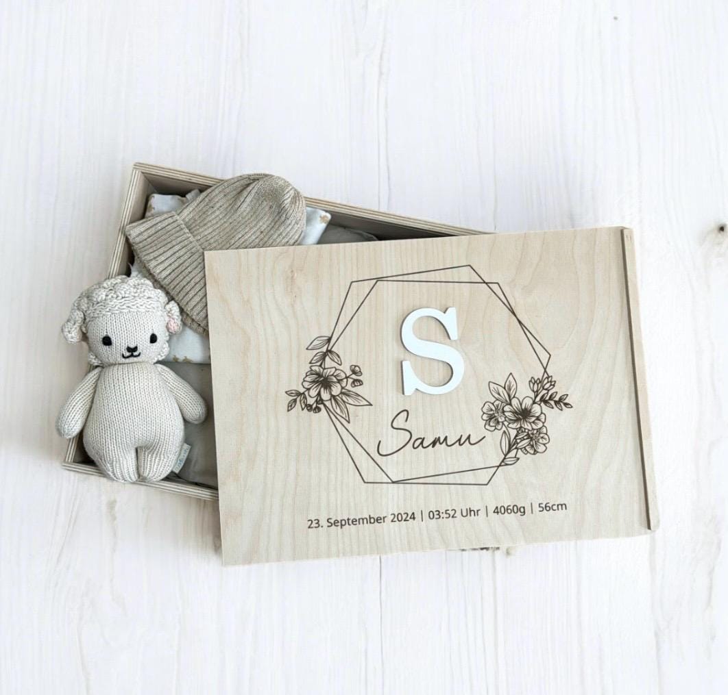 Erinnerungskiste Blumen Kranz, Geschenk zur Geburt, Taufe, Hochzeit, Babyparty