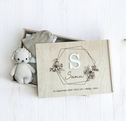 Erinnerungskiste Blumen Kranz, Geschenk zur Geburt, Taufe, Hochzeit, Babyparty
