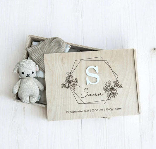 Erinnerungskiste Blumen Kranz, Geschenk zur Geburt, Taufe, Hochzeit, Babyparty