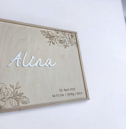 Erinnerungskiste Rosen Strauß, Geschenkidee zur Geburt, Taufe, Hochzeit, Babyparty