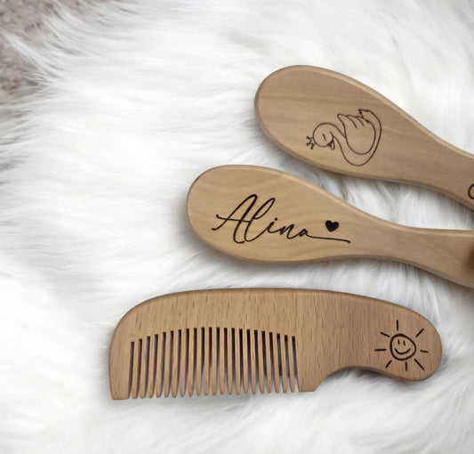 Baby Set Haarbürste aus Ziegenhaar mit Kamm und Kopfmassage, Geschenkidee
