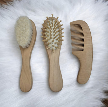 Baby Set Haarbürste aus Ziegenhaar mit Kamm und Kopfmassage, Geschenkidee