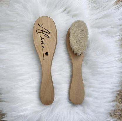 Baby Set Haarbürste aus Ziegenhaar mit Kamm und Kopfmassage, Geschenkidee