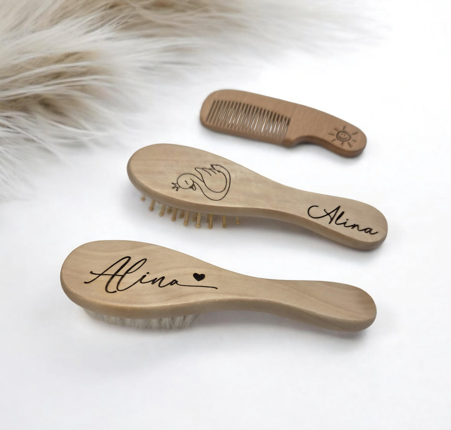Baby Set Haarbürste aus Ziegenhaar mit Kamm und Kopfmassage, Geschenkidee