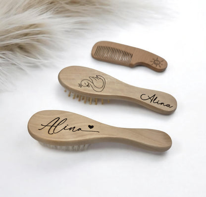 Baby Set Haarbürste aus Ziegenhaar mit Kamm und Kopfmassage, Geschenkidee
