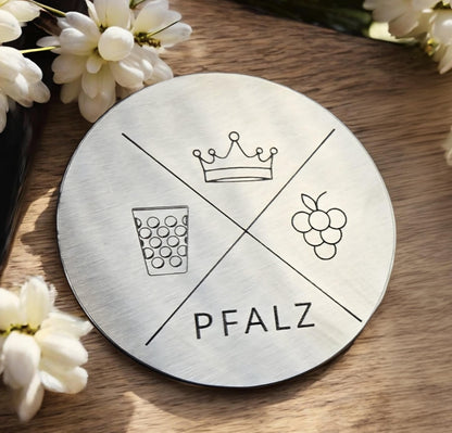Edelstahl Untersetzer mit Affirmationen, Geschenk für Pfälzer oder Platzkarte